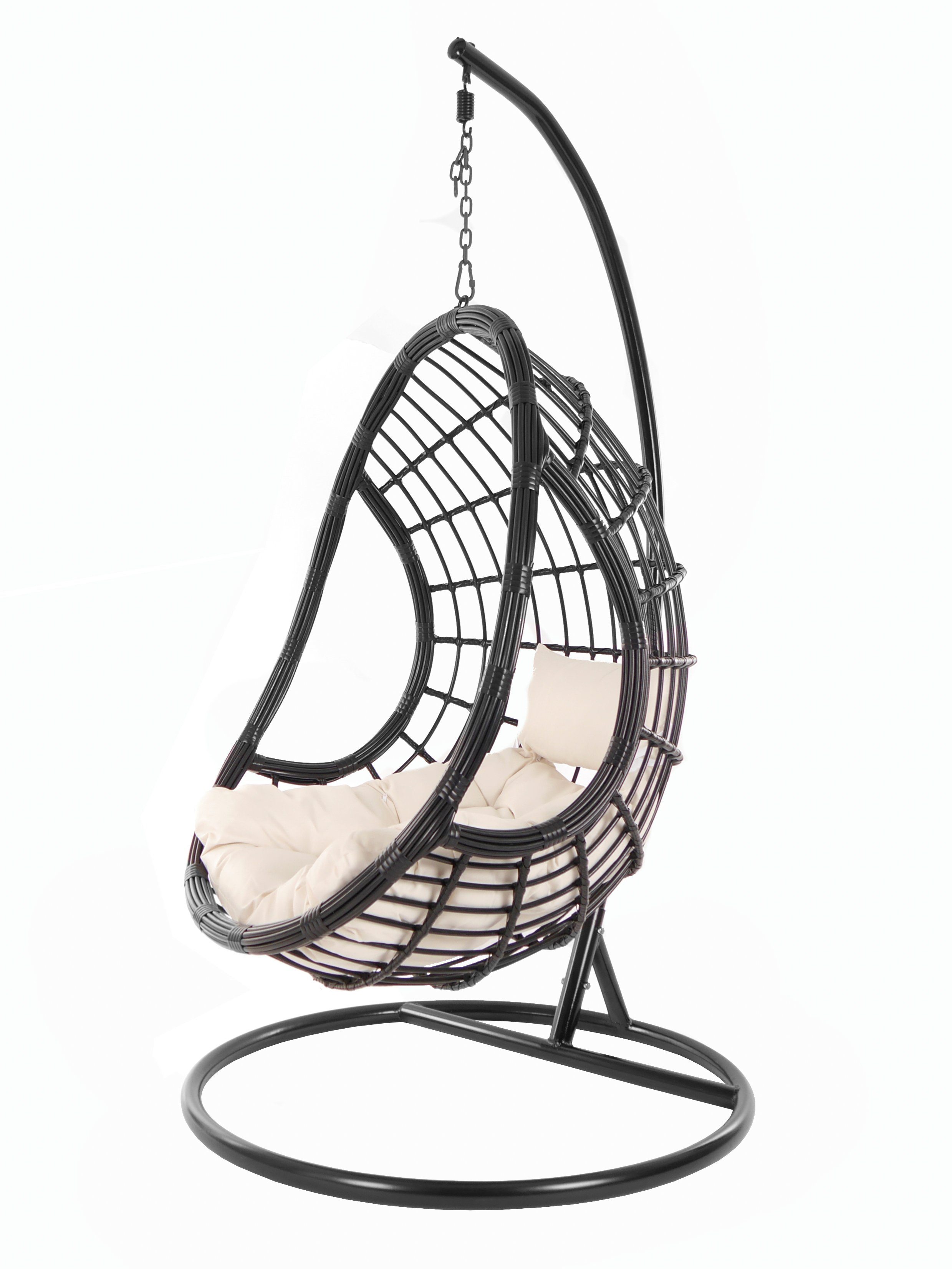 KIDEO Hängesessel PALMANOVA black, Swing Chair, schwarz, Loungemöbel, Hängesessel mit Gestell und Kissen, Schwebesessel, edles Design elfenbein (0050 ivory)