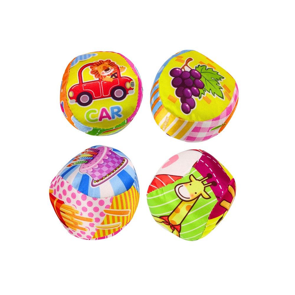 LEAN TOYS Weiche Rasselball Greifball Babyspielzeug, (Spar-Set, 4-tlg), Rassel, weiche Stoffbälle, Ø 10 cm, ab 3 Monaten
