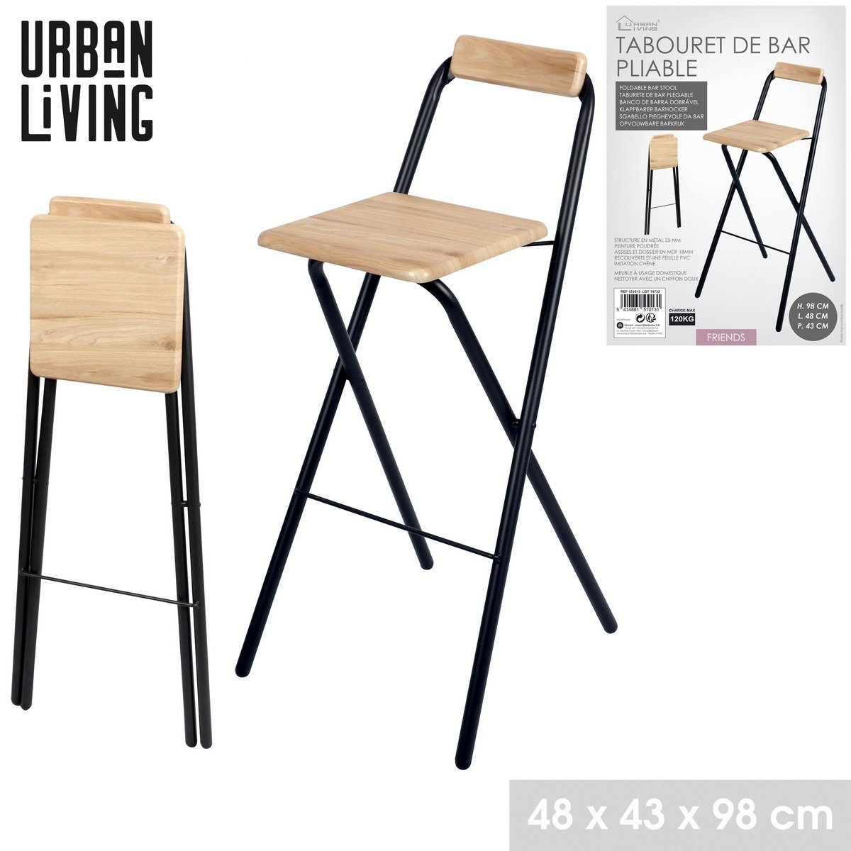 Urban Living Barhocker Bistro Hocker Hochstuhl klappbarer FRIENDS Tresenhoc günstig online kaufen