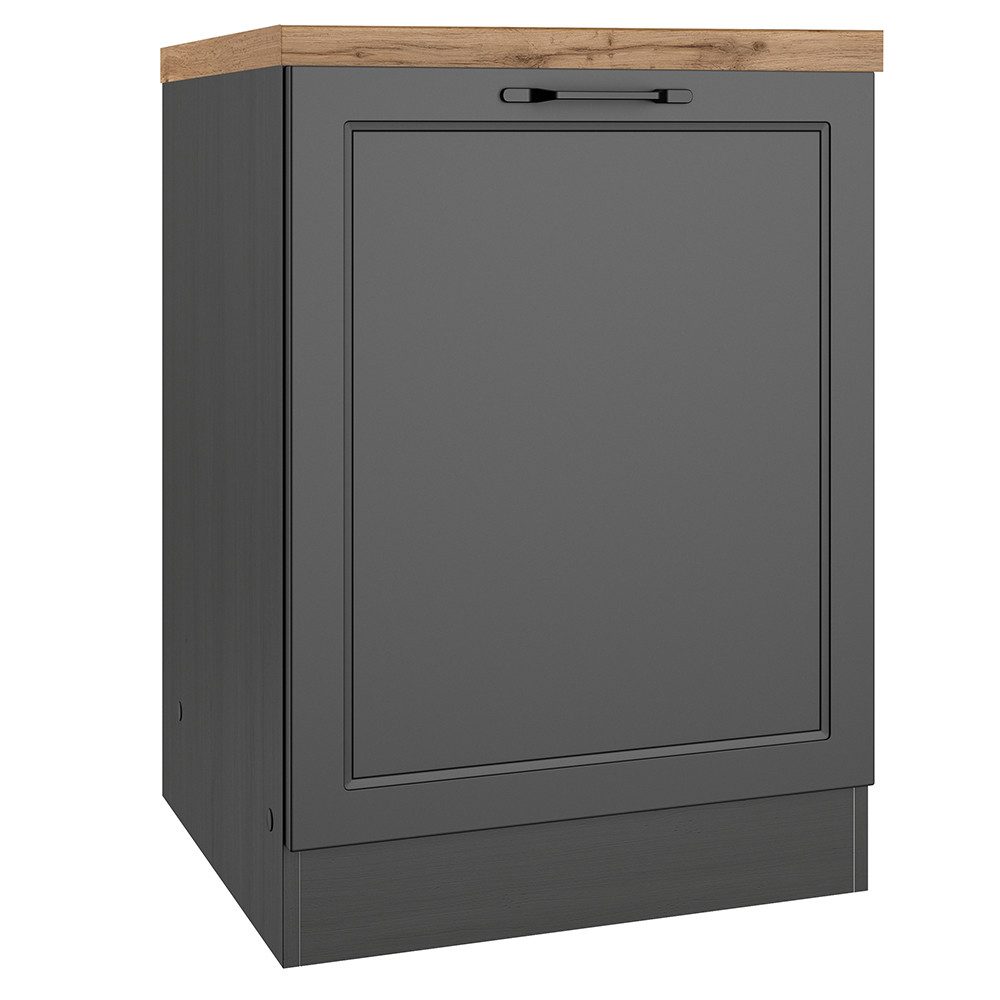 Lomadox Unterschrank MONTERREY-03 Küchenschrank, 60cm, 1 Tür, grau matt, Arbeitsplatte Eiche
