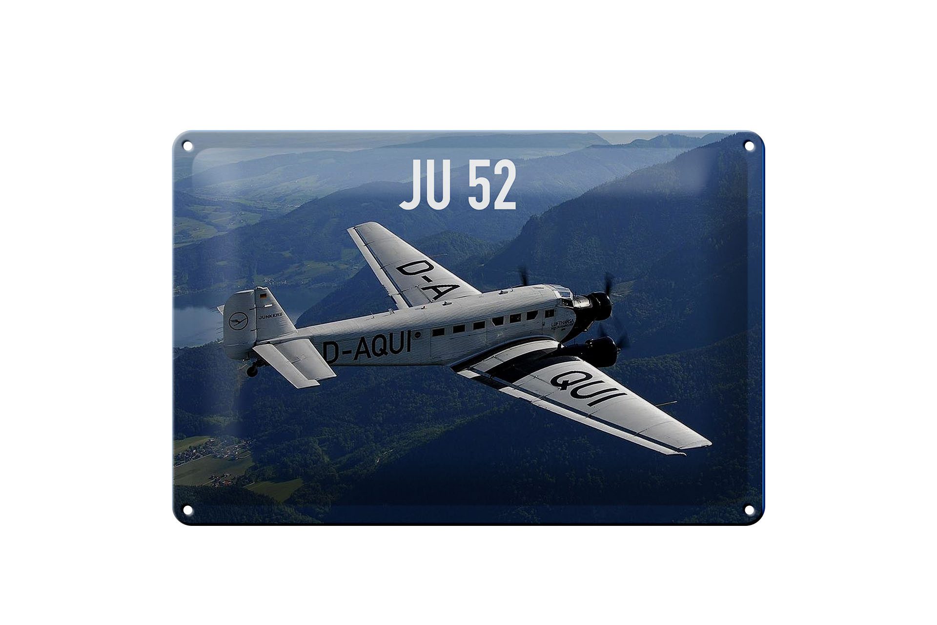 Hebold Metallschild Schild Blech 30x20cm - Made in Germany - Flugzeug JU 52 in der Luft