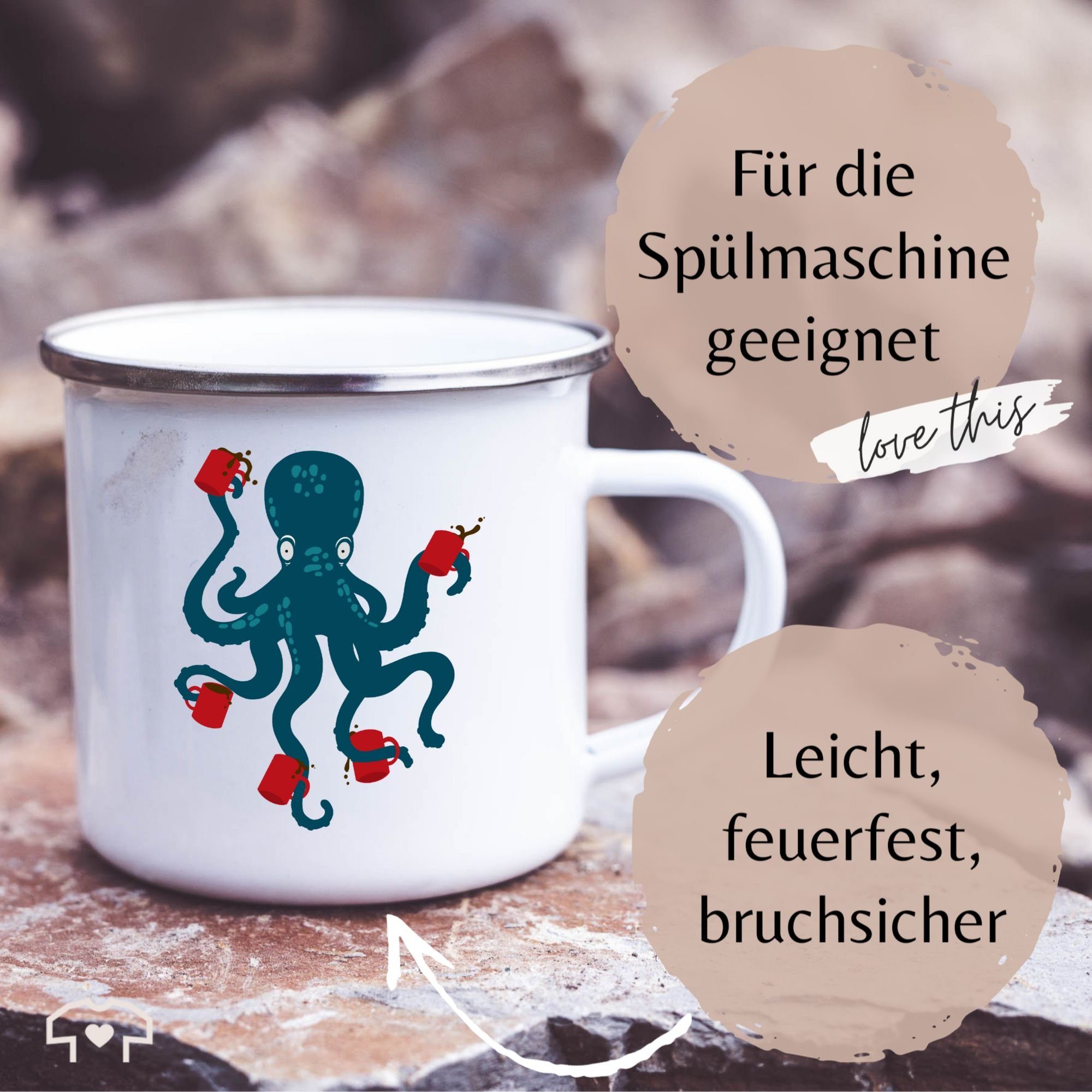 Octopus Kaffee Stahlblech, Coffee, Tasse Shirtracer Weiß Silber Krake 3 Statement