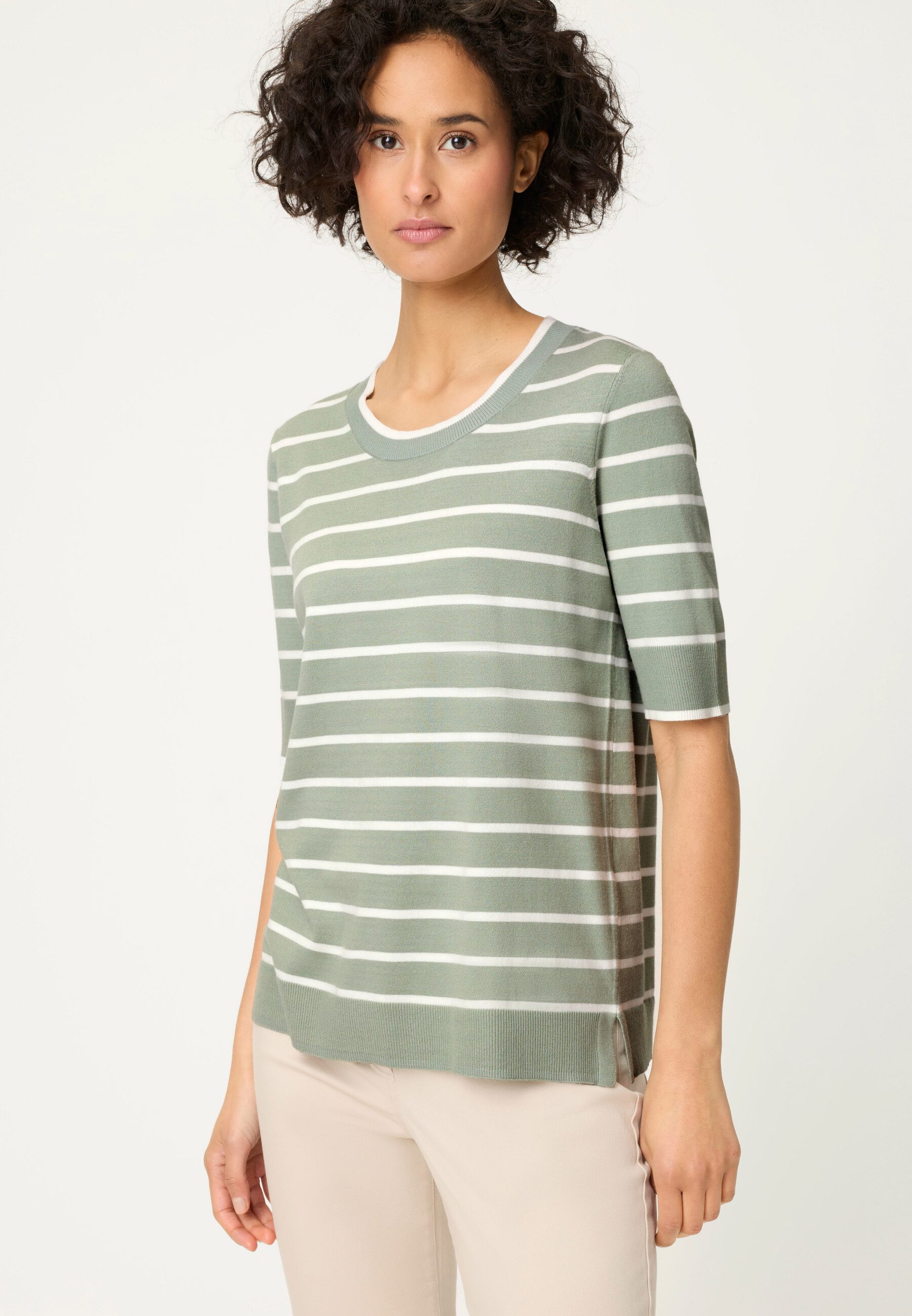 Olsen Strickpullover mit Streifen und Halbarm