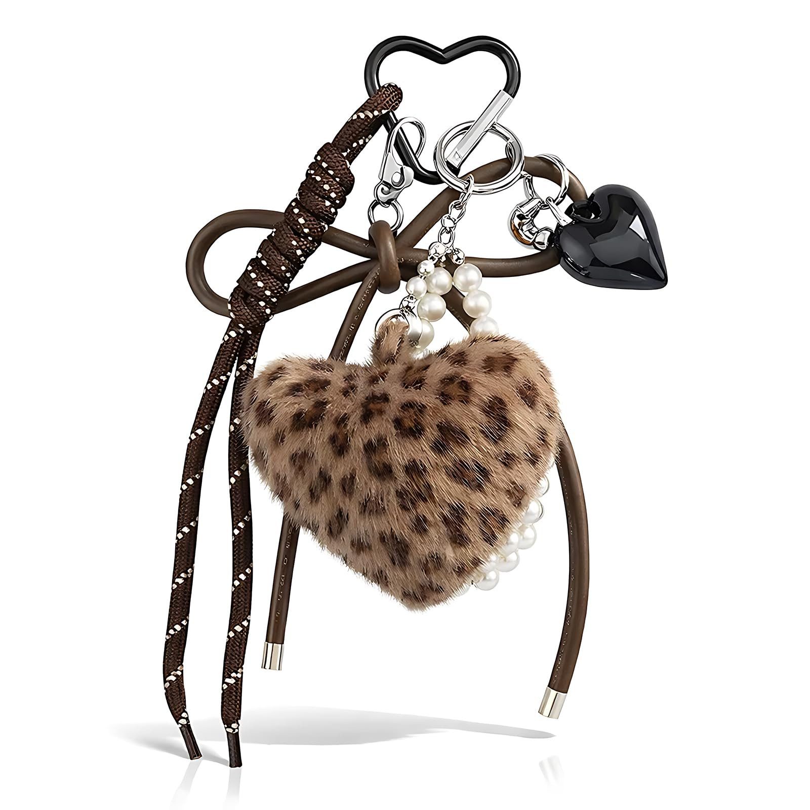 FOUORTUNATE-BEE Schlüsselanhänger Schlüsselanhänger Damen Plüsch Leopard Taschenanhänger weich, Für Tasche Rucksack Autoschlüssel Geschenk Mode Accessoire