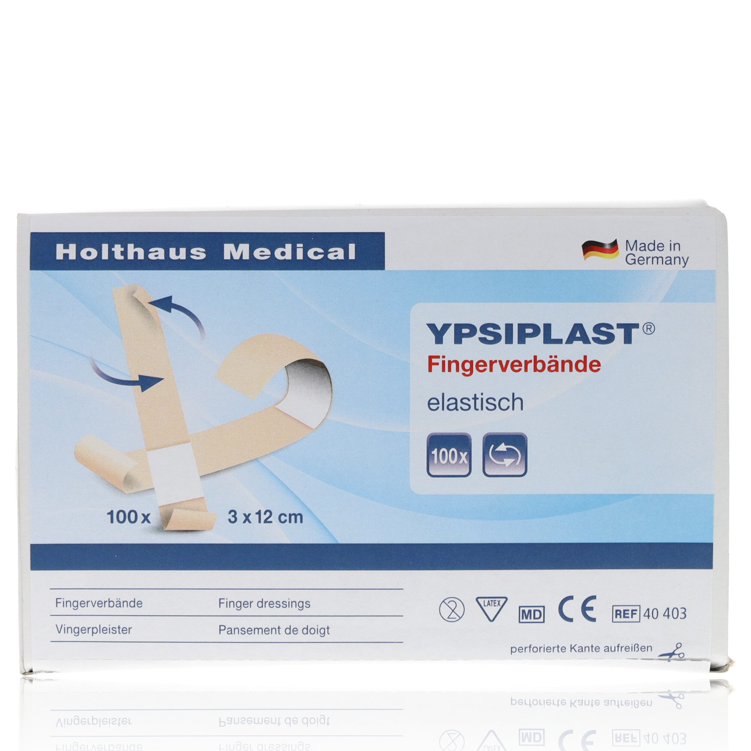 Holthaus Medical Wundpflaster YPSIPLAST Fingerverband elastisch 3x12cm 100Stk (100 St., saugfähige Wundauflage), hohe Klebekraft mit langem Klebeteil