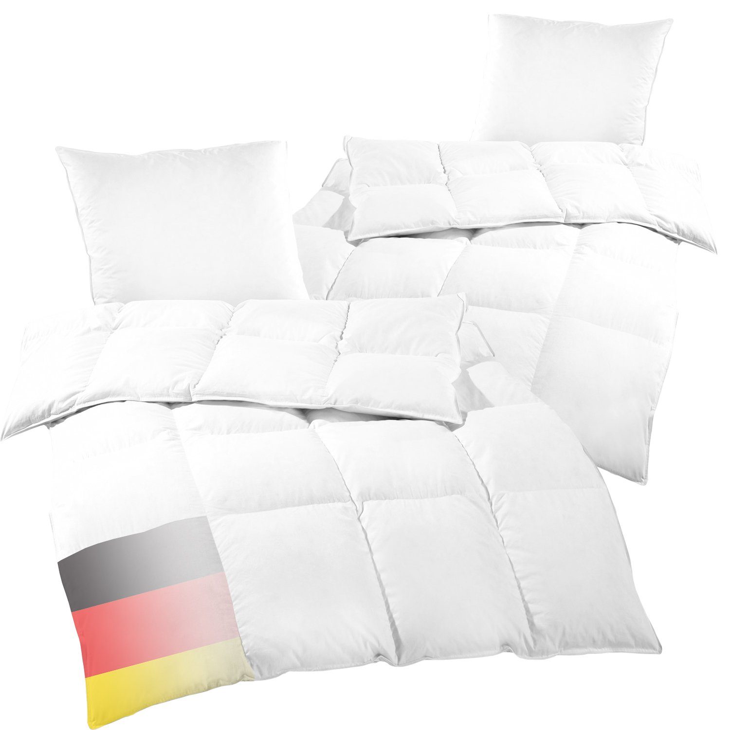 135x200 Comfort 80x80, MADE 2x GERMANY + 4-Teilig Kopfkissen Set Bettenset Bettdecken Feder-/Daunenbettdecke DILUMA, Kopfkissen, 2x & Kopfkissen, IN Bettdecke mit