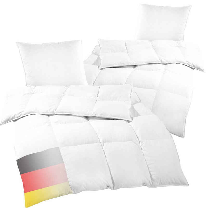 Feder-/Daunenbettdecke + Kopfkissen, Bettenset Comfort 4-Teilig 2x Bettdecke 135x200 & 2x Kopfkissen 80x80, DILUMA, Bettdecken Set mit Kopfkissen, MADE IN GERMANY