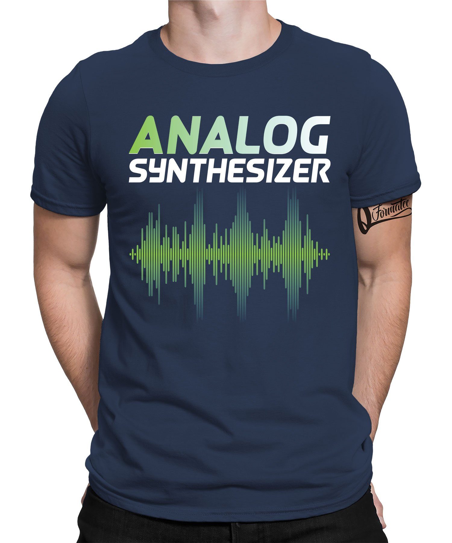 Formatee Herren Kurzarmshirt T-Shirt Synthesizer (1-tlg) Blau - Musiker Quattro Analog Elektronische Navy