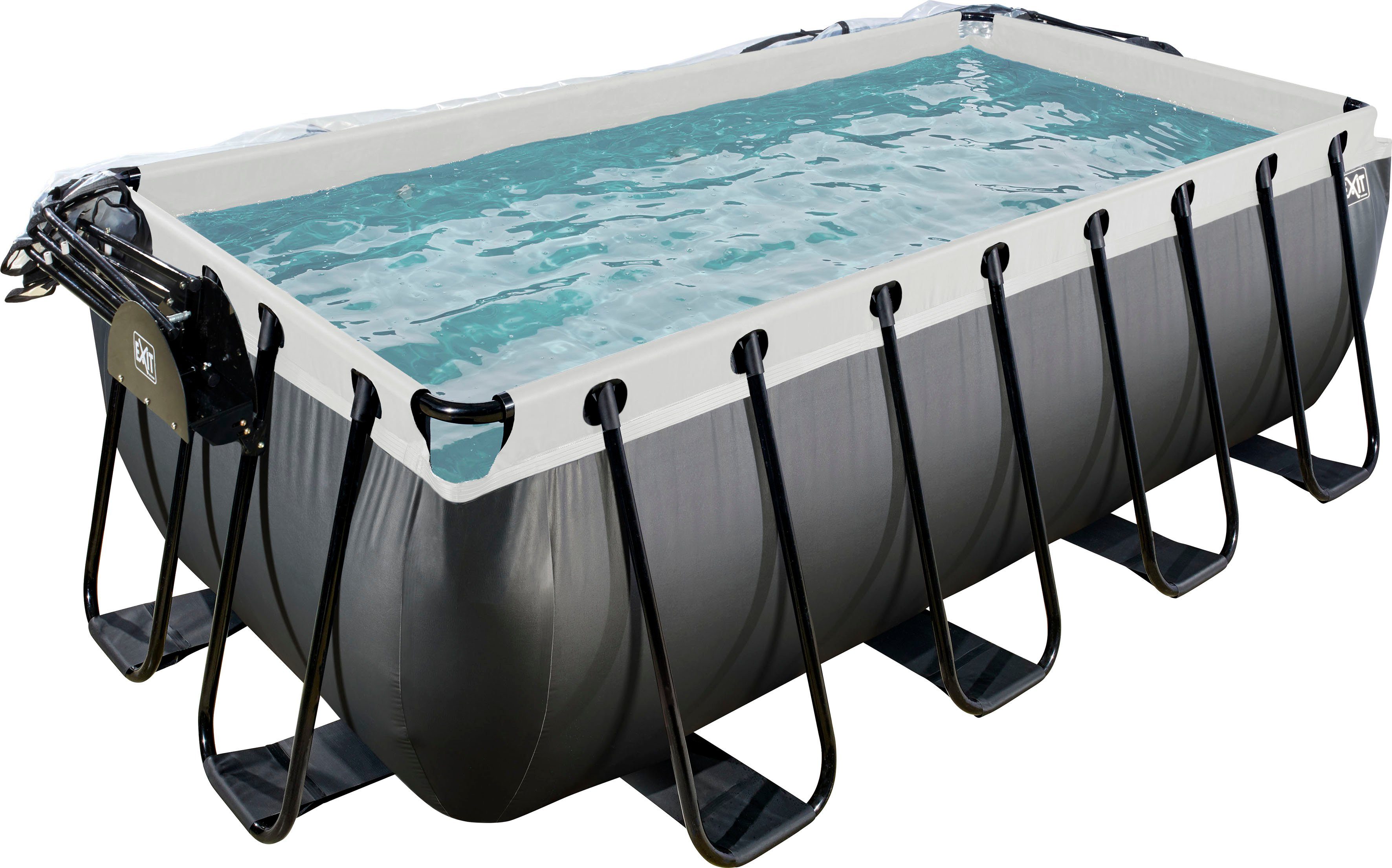 EXIT Framepool inkl. multifunktionaler Poolabdeckung (Set, 4-tlg), BxLxH: 200x400x122 cm, mit Sandfilteranlage und Sicherheitsleiter