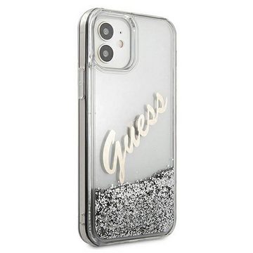 Guess Handyhülle Guess Apple iPhone 12 Mini Silber Glitter Vintage Script Glitzer Hard Case Cover Schutzhülle Etui