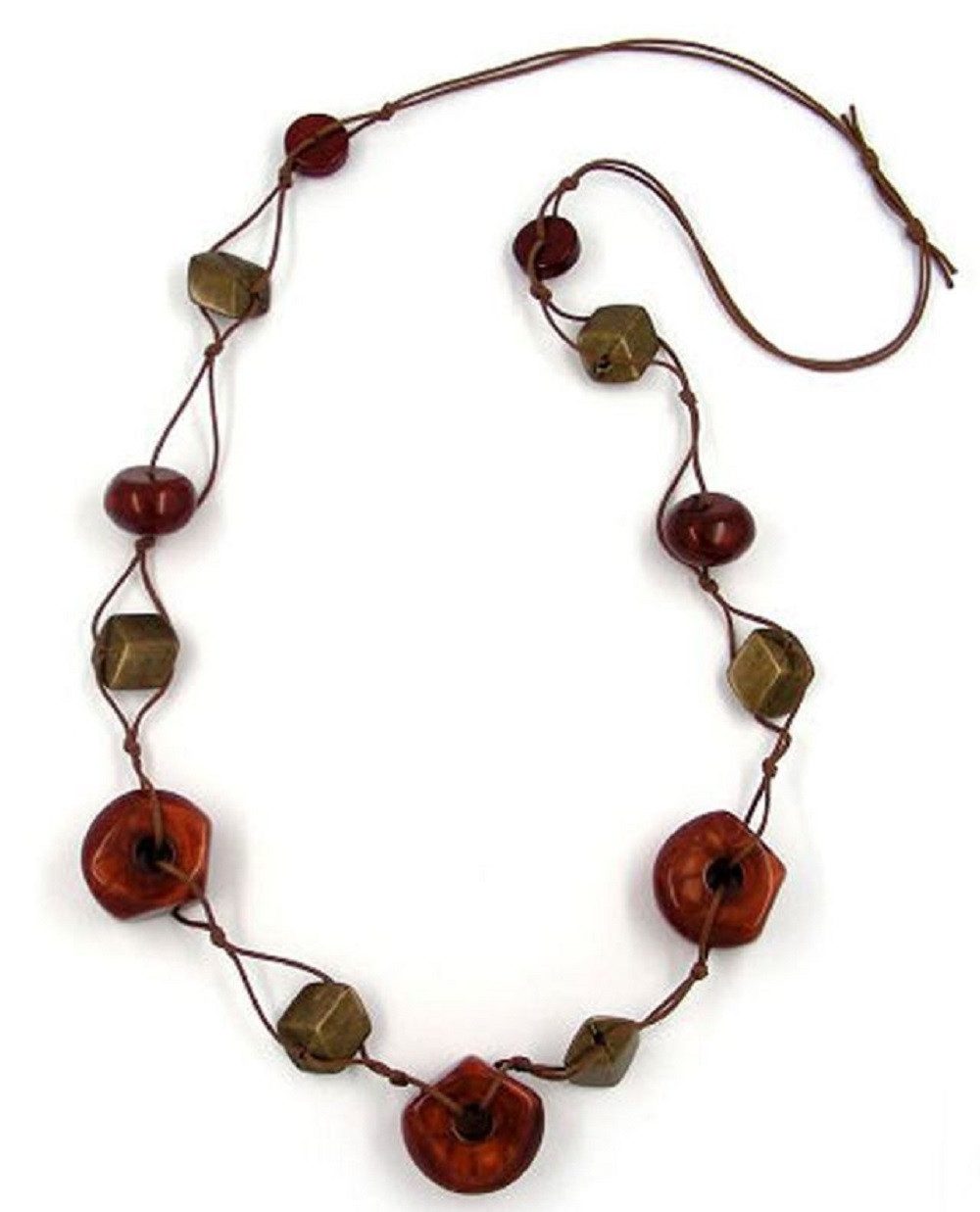 unbespielt Collier Kette Kunststoff-Perlen kupferbraun altmessing Länge 90 cm, Modeschmuck für Damen
