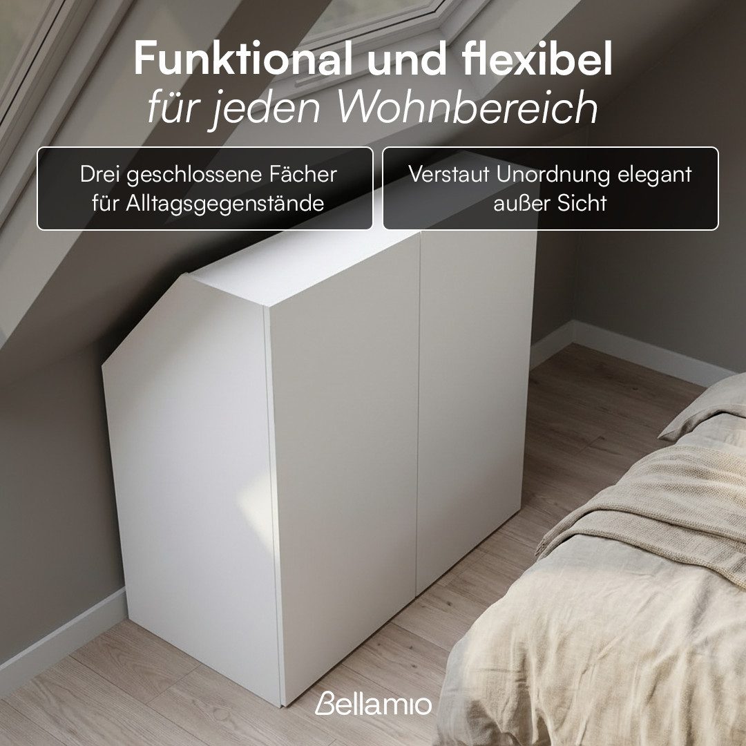 Bellamio Regal Aland Dachschrägenregal mit 45°-Winkel, Regal für Dachschrägen, Weiß, 90 cm breit mit 2 Türen, verfügbar mit & ohne Türen – Bild 3 von 5