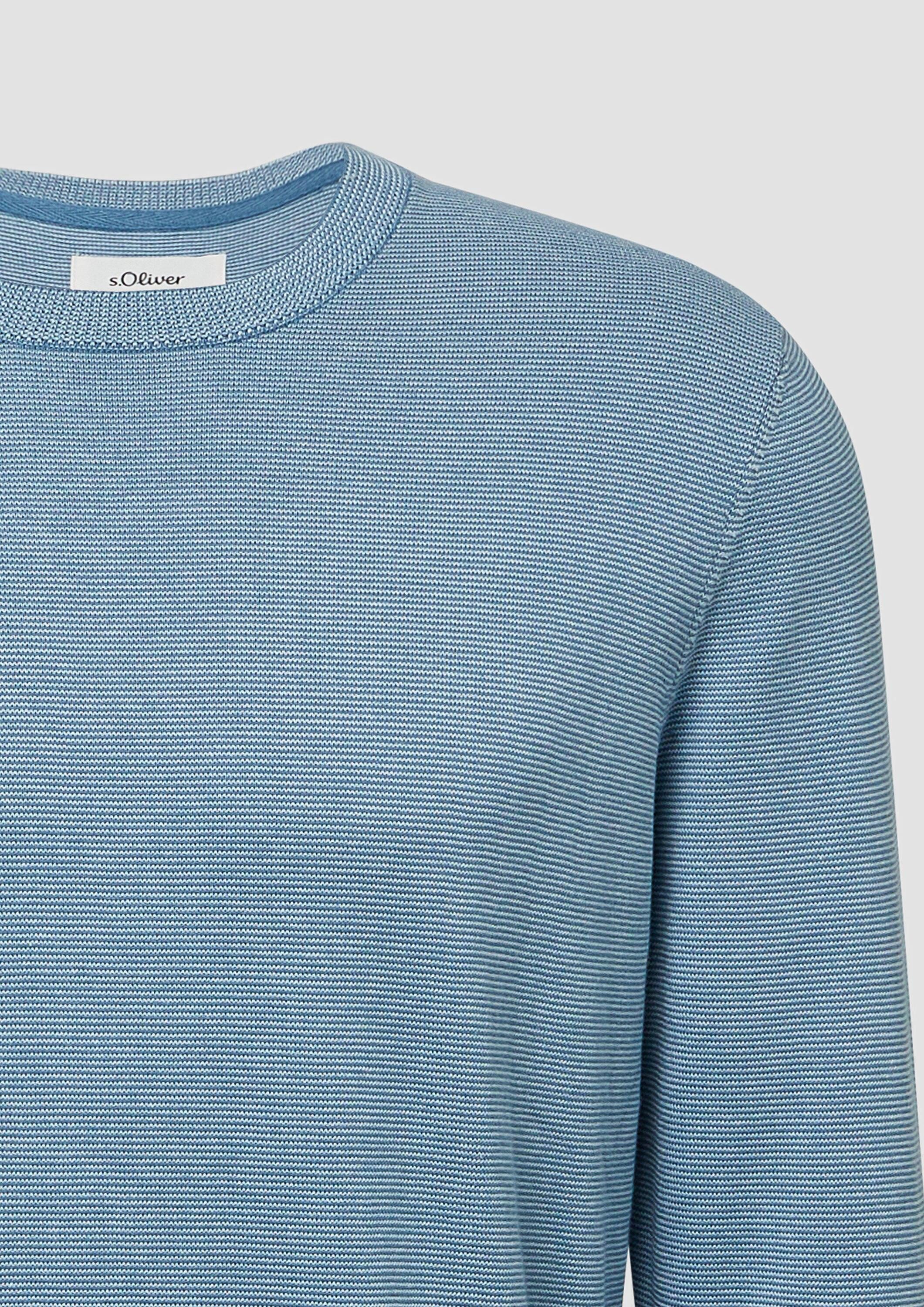 s.Oliver Sweatshirt Strickpullover Fein gestreifter Pullover mit Crew Neck und abgesetzten Bündchen