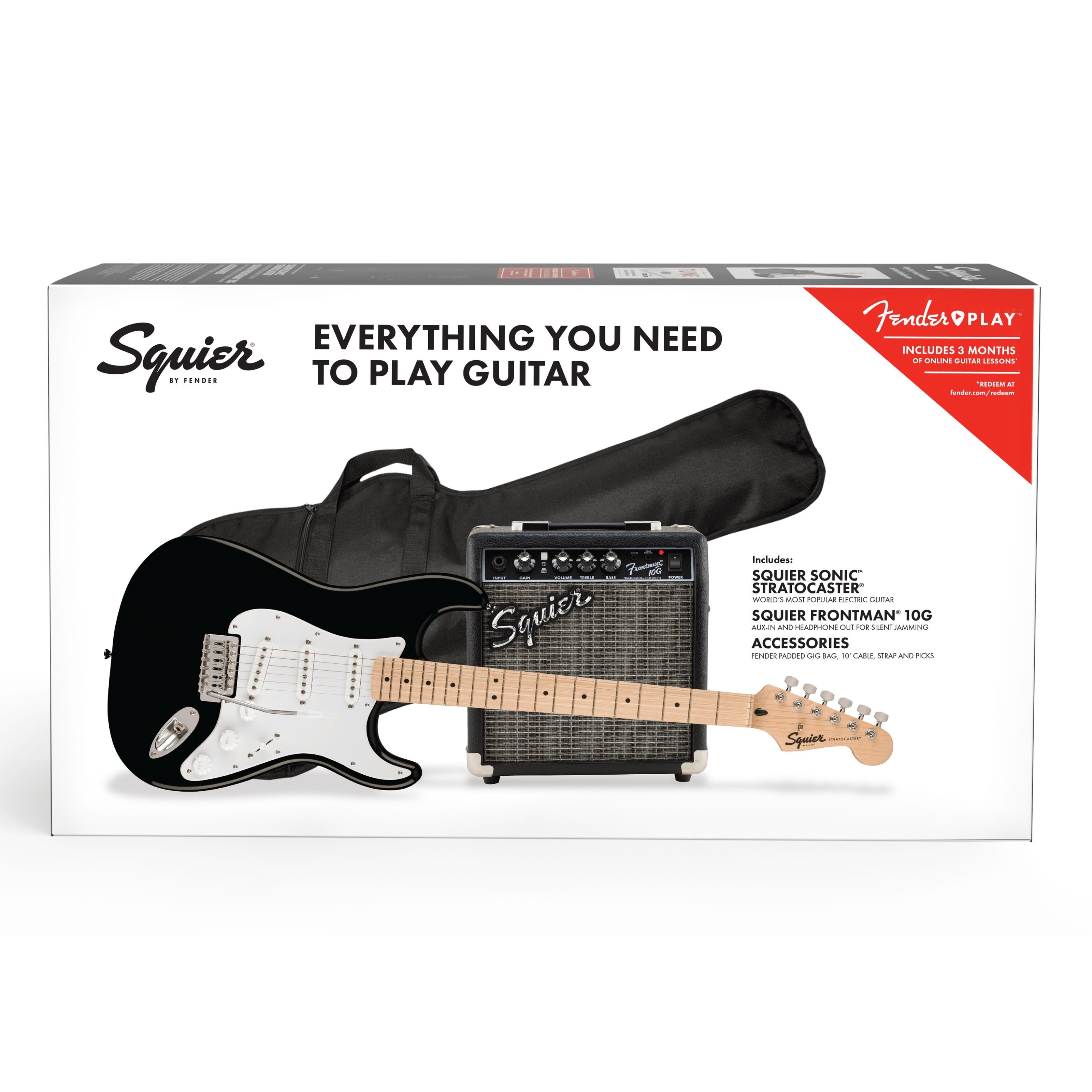 Squier E-Gitarre, E-Gitarren, E-Gitarren-Sets, Sonic Series Stratocaster Pack MN Black - E-Gitarren Anfänger Set