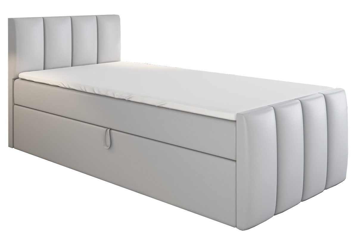 A&J MöbelLand GmbH Boxspringbett Einzelbett FUNI mit Bettkasten, Topper und gepolstertem Kopfteil. (Boxspringbett mit Bettkasten und gepolstertem Kopfteil. Inclusive Topper !, TOP ANGEBOT), Länge 216 cm Höhe 106 cm