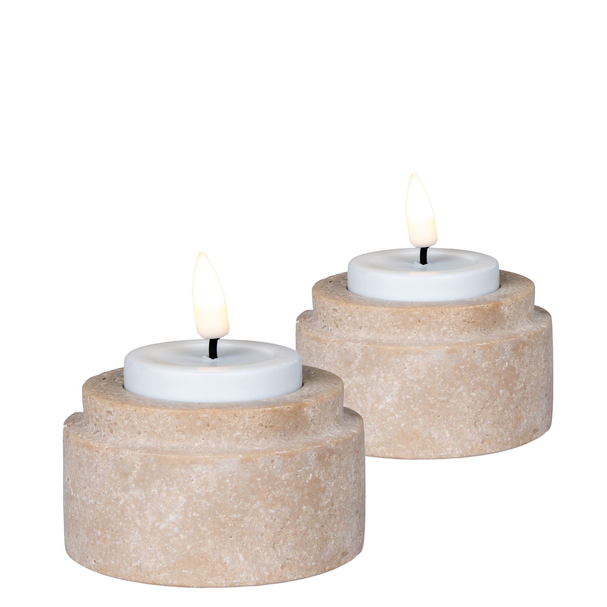 tinkaro Kerzenhalter Tealichthalter Set 2-teilig 7 x 7 x 4,5 cm Natur Travertin (1 St), Zweiteiliges Kerzenhalter-Set für symmetrische Platzierung im Heim