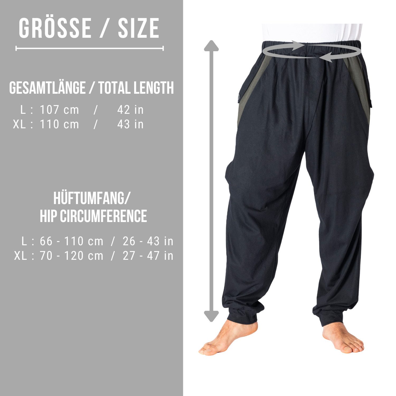 PANASIAM Haremshose Baggy Pants mit elastischem Gummibund und Luftlöchern auf Kniehöhe lange Sweatpants Jogger Pants aus 100% Baumwolle Haremshose Pumphose