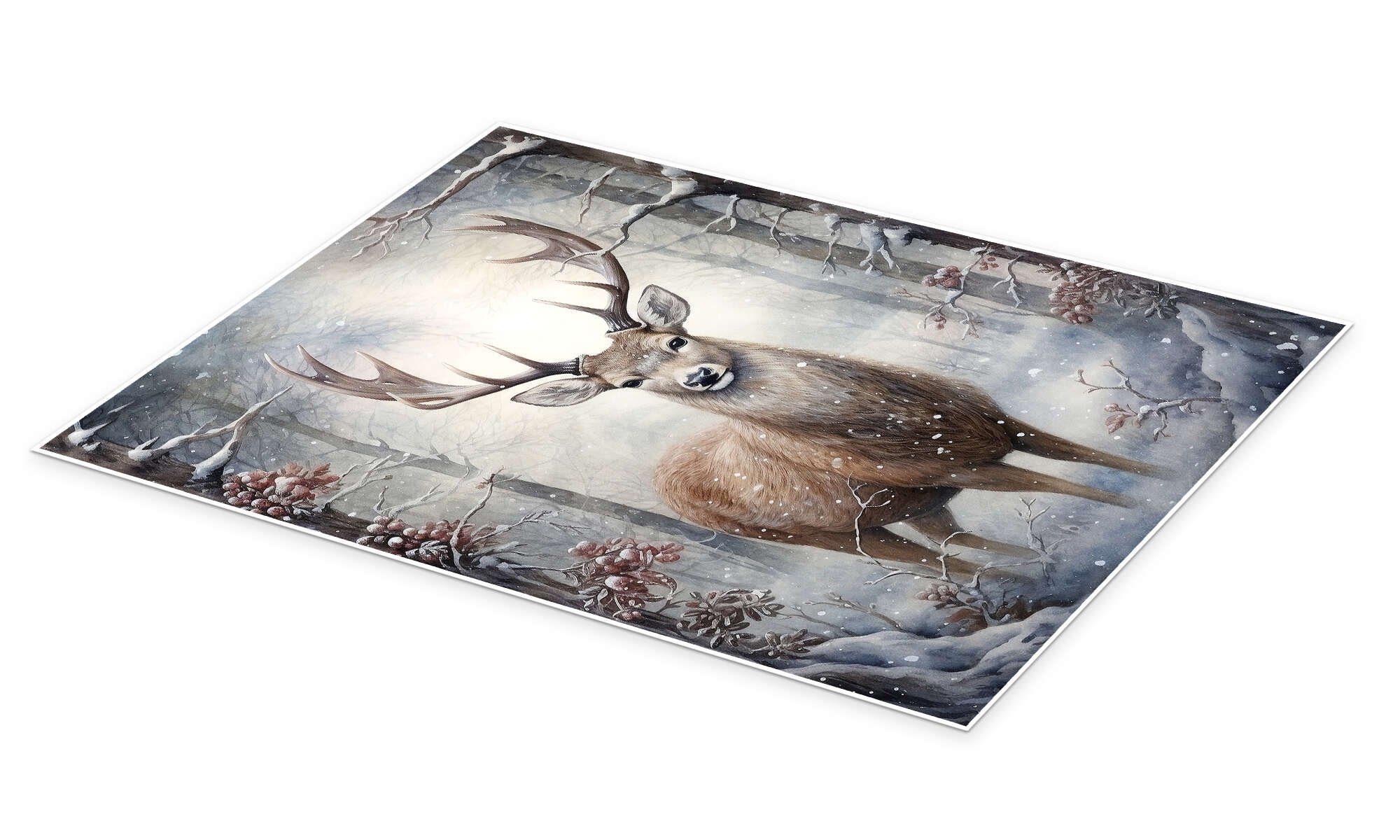 Posterlounge Wandbild Hirsch im Weihnachtswald, Olga Telnova, erhältlich al günstig online kaufen
