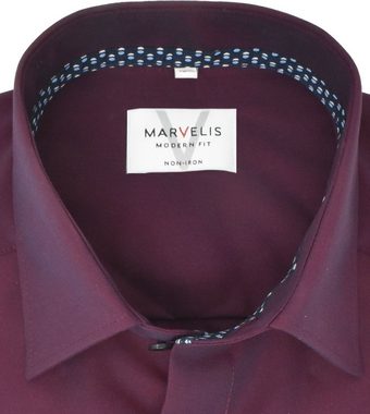 MARVELIS Businesshemd Businesshemd - Modern Fit - Langarm - Einfarbig - Bordeaux