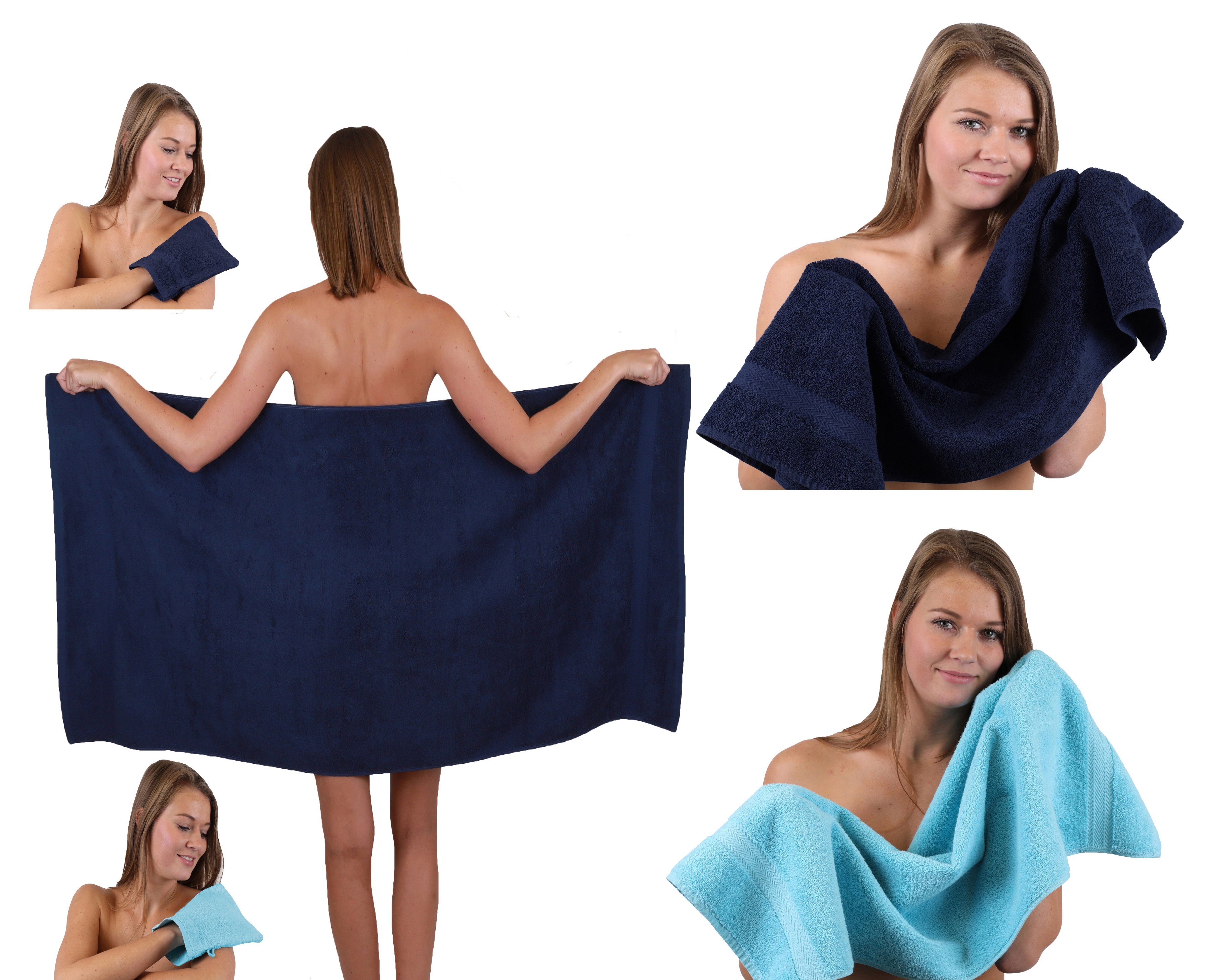 1 2 Set Handtücher dunkelblau-türkis Betz Set Baumwolle Pack 100% Single Handtuch Baumwolle Handtuch Waschhandschuhe, 100% TLG. Duschtuch 2 5