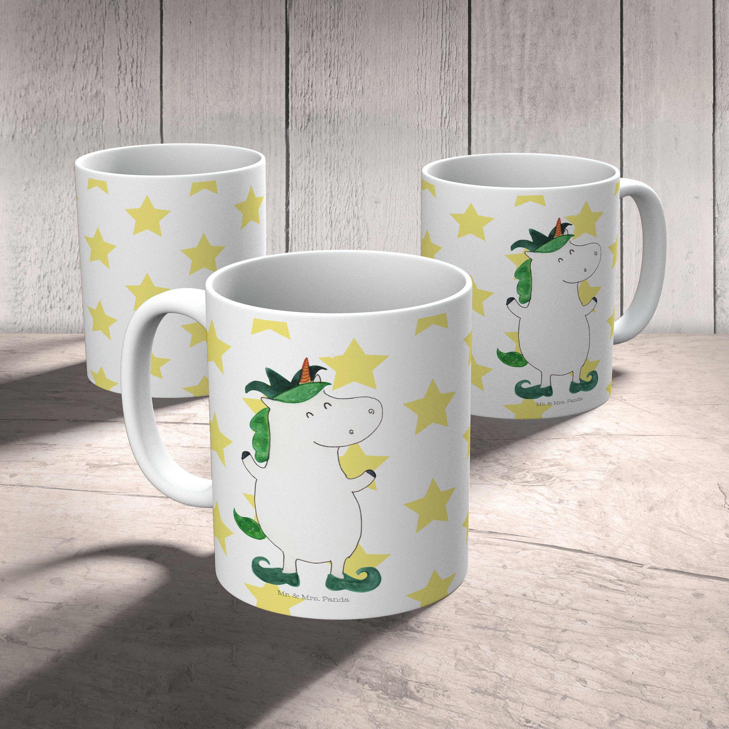 Mr. & Mrs. Panda Tasse Einhorn Joker - Weiß - Geschenk, Einhörner, Gaukler, Becher, Tasse Sp, Keramik