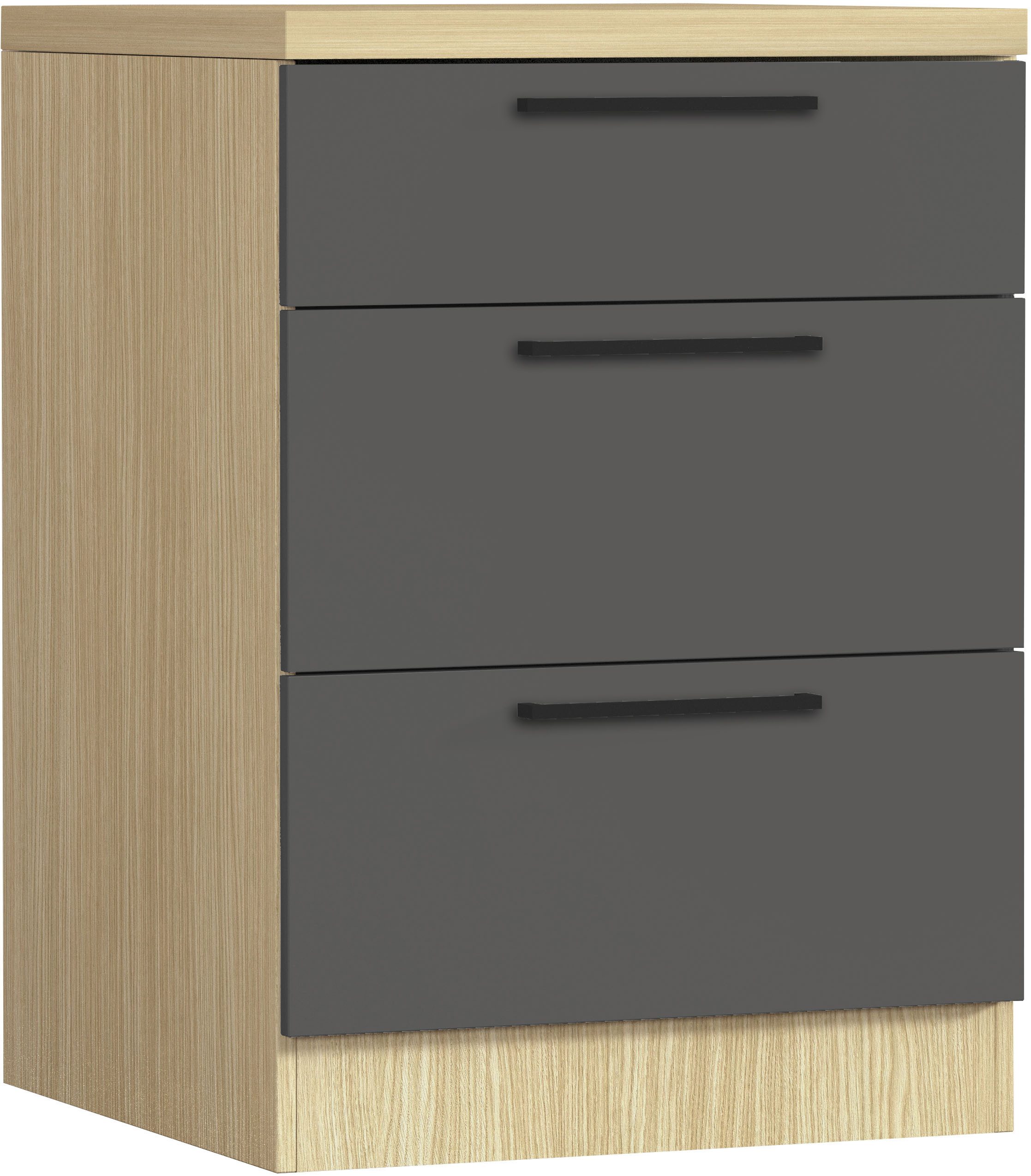 KOCHSTATION Unterschrank Luna, Küchenunterschrank, Unterschrank mit Schubladen, Made in Italy B/T/H: 60 × 60 × 85 cm, mit 3 Schubkästen, 3,5 cm starke Oberplatte