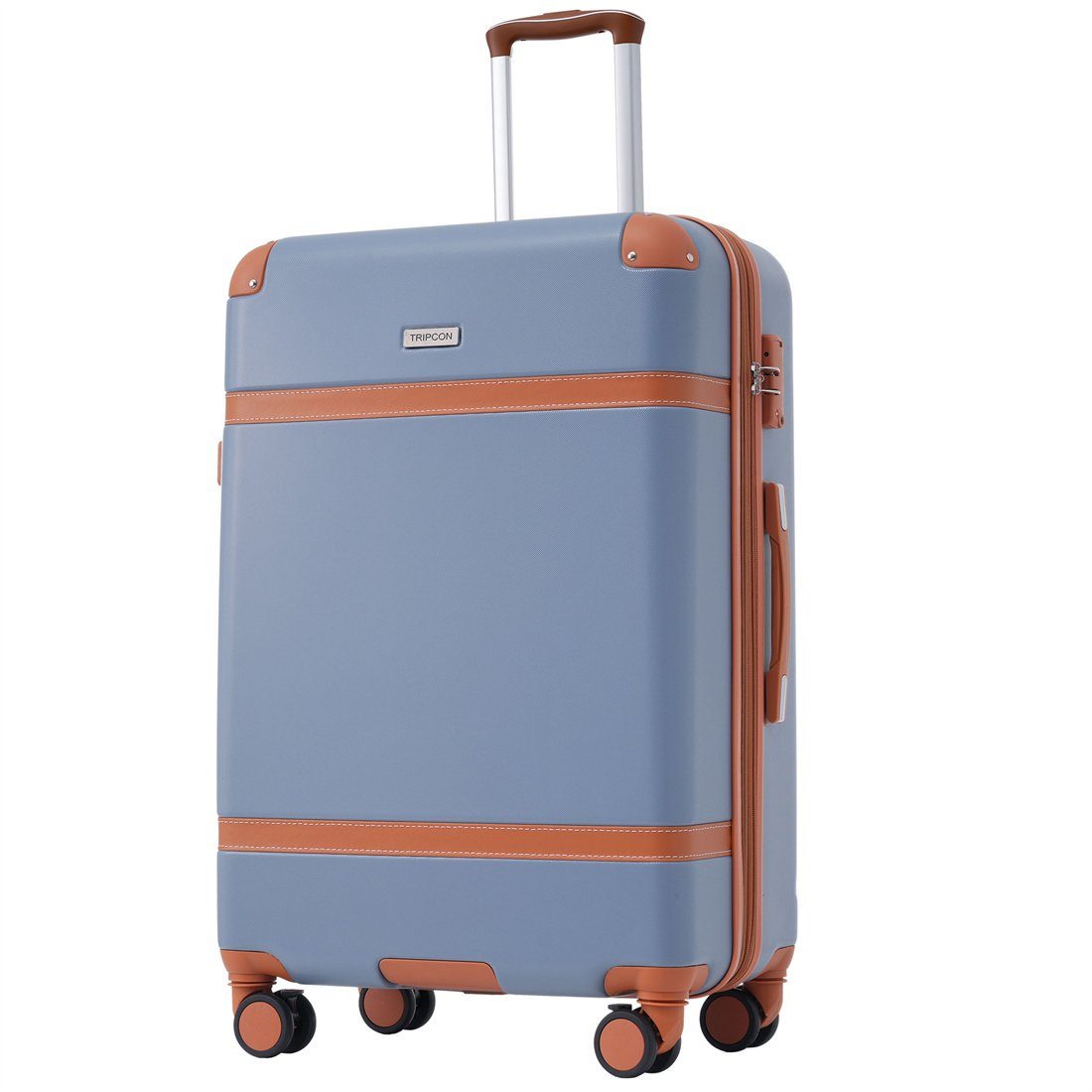 DÖRÖY Koffer Hartschalen-Koffer, Rollkoffer, Handgepäck 4 Rollen, (Dunstblau+braun) | Koffer