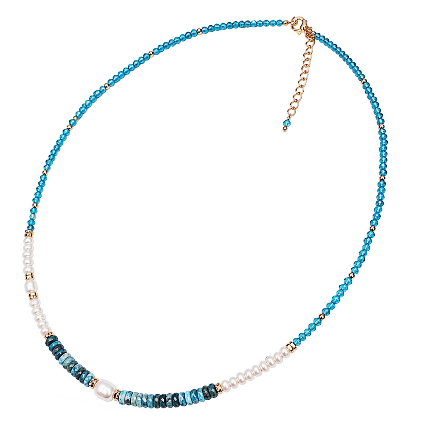 Impala Perlenkette Kette Indica mit Edelsteinperlen & Süßwasserperlen, Halskette mit Edelsteinen