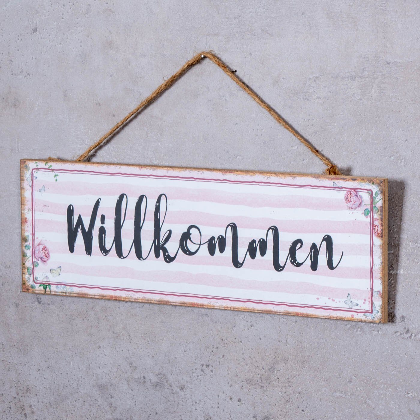 Levandeo® Wandbild, Willkommen Türschild 30x10cm Rosa Weiß Wandschild MDF H günstig online kaufen