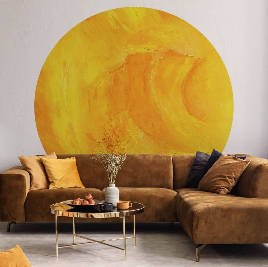 K&L Wall Art Fototapete Fototapete Schüßler gelbe Sonne Solarplexus  Vliestapete Rund abstrakt Gold, Sonnengelb Tapete