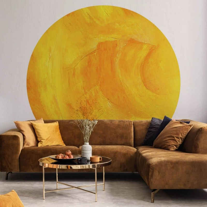K&L Wall Art Fototapete »Fototapete Schüßler gelbe Sonne Solarplexus Vliestapete Rund abstrakt Gold«, Sonnengelb Tapete