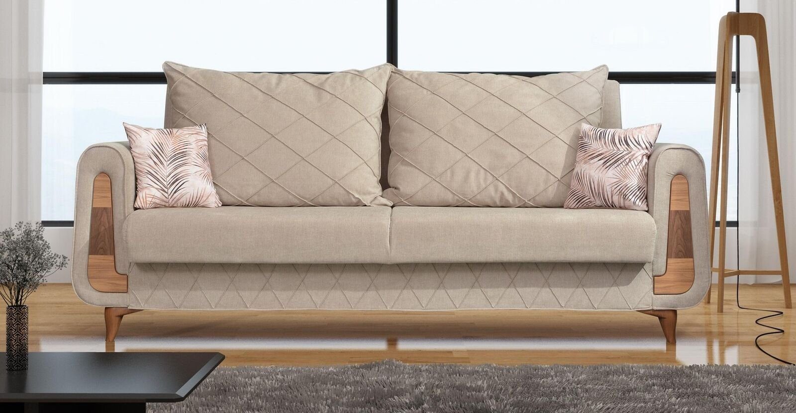 JVmoebel Sofa, Designer Moderne Sofa 3 Sitzer Möbel Textil Beige Couchen xxl Neu