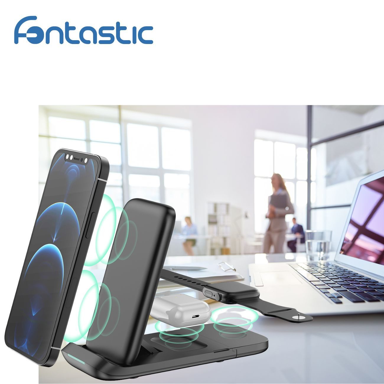 fontastic 3in1 Induktive Ladestation,15W Induktions-Ladegerät (Geräte mit PD)