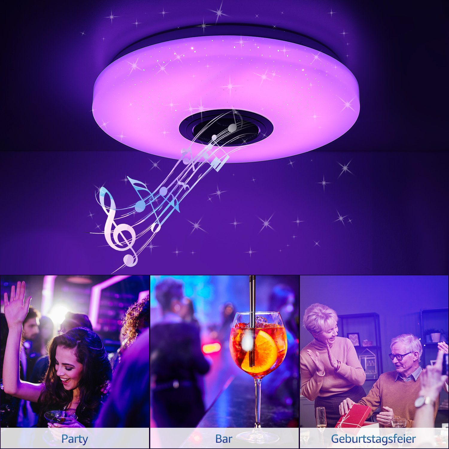 Deckenlampe integriert, Badezimmer LETGOSPT Tageslichtweiß, Ø Lautsprecher für 30cm Φ Bluetooth, 30cm, fest Bluetooth Dimmbar, Fernbedienung RGB APP Schlafzimmer 60W Deckenleuchte Wohnzimmer LED LED RGB-Funktion, RGB, -