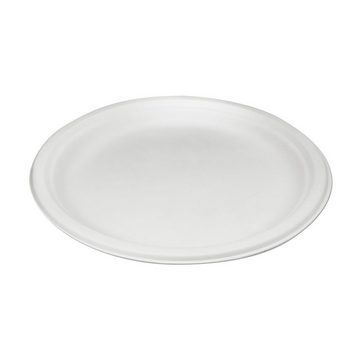 wisefood Einwegteller Zuckerrohr Teller - 23 cm (rund, weiß) Bagasse, (50 St)