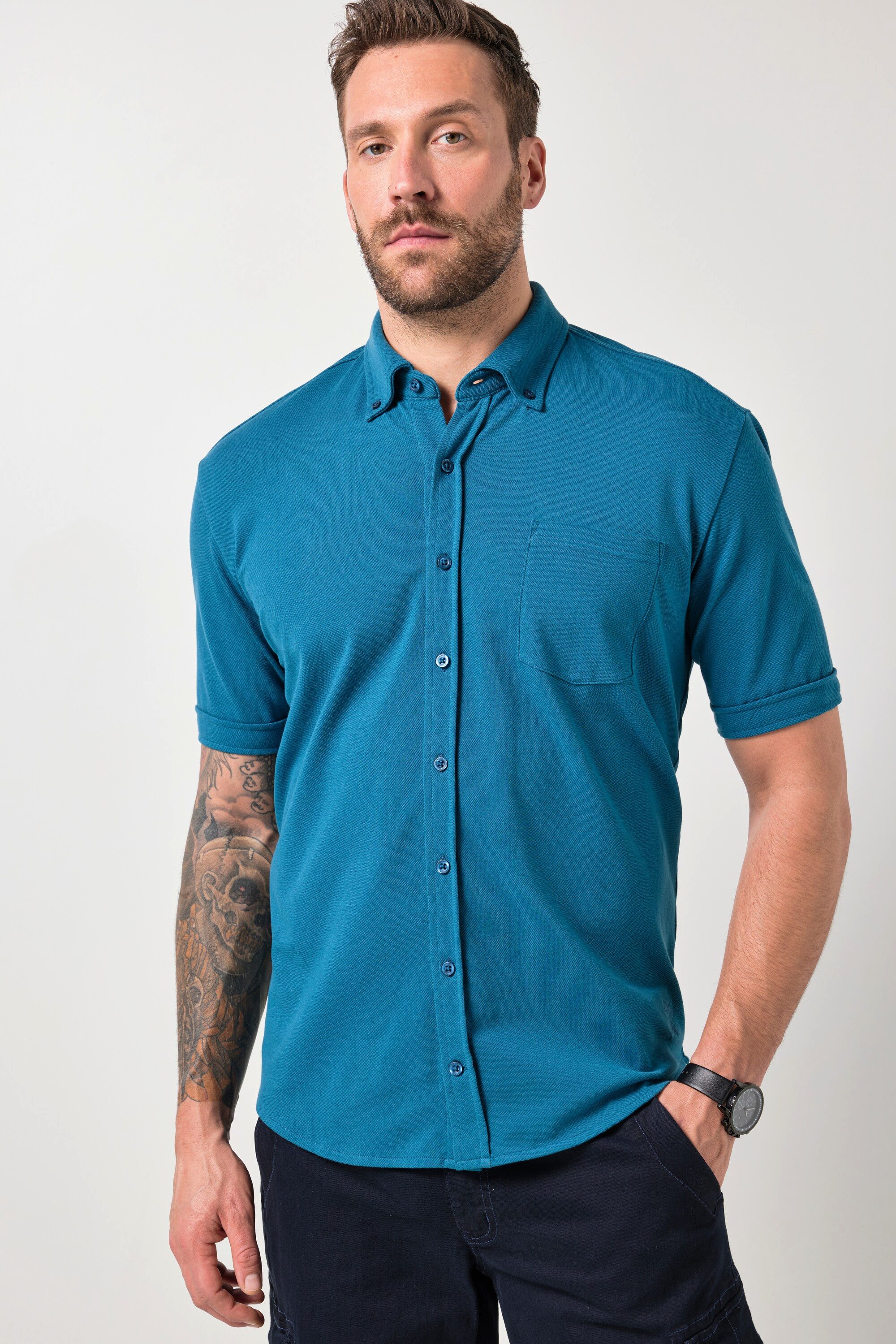 Kurzarmhemd Piqué-Hemd FLEXNAMIC® Halbarm Buttondown-Kragen