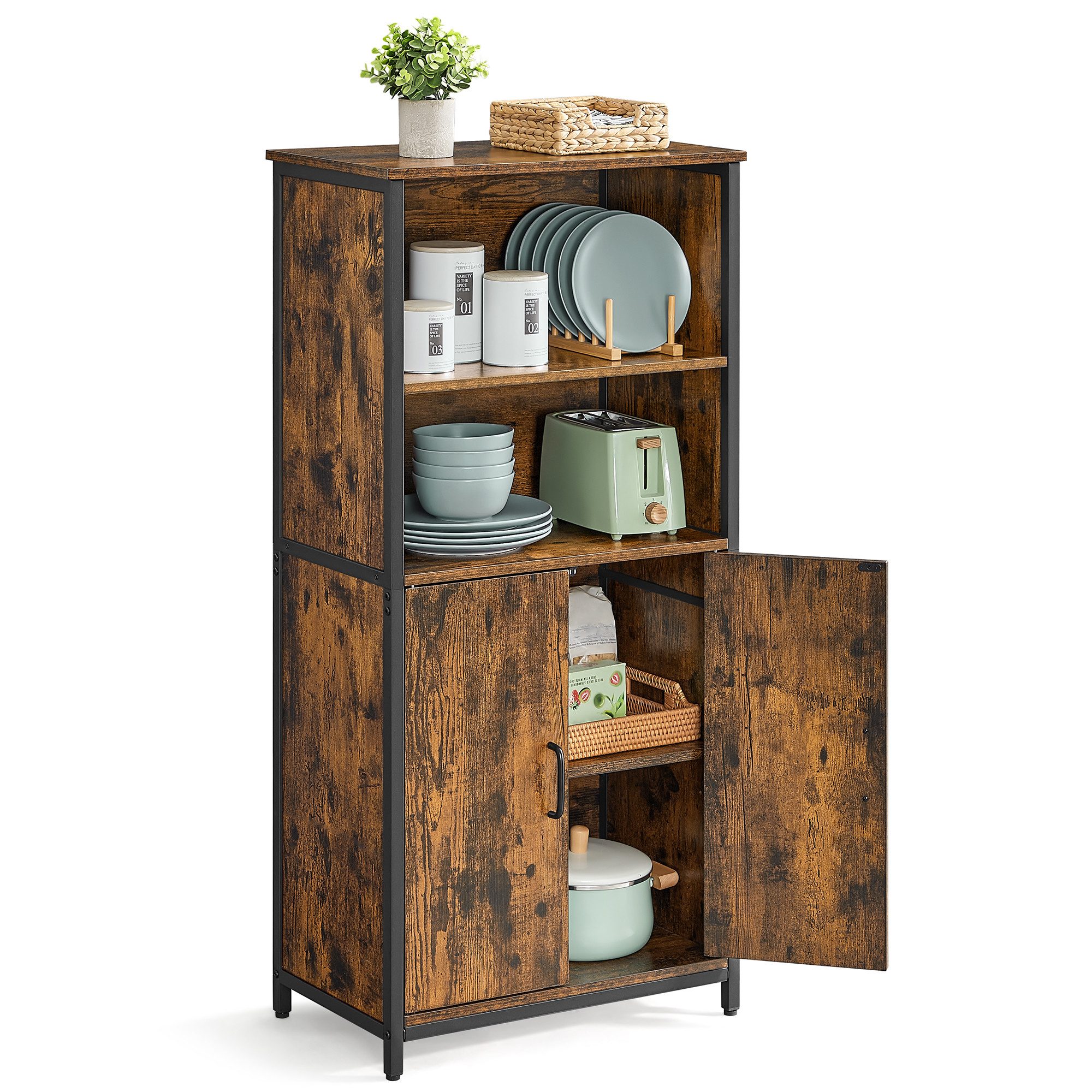 VASAGLE Highboard Küchenschrank, verstellbare Regalebene, 2 offenen Fächern