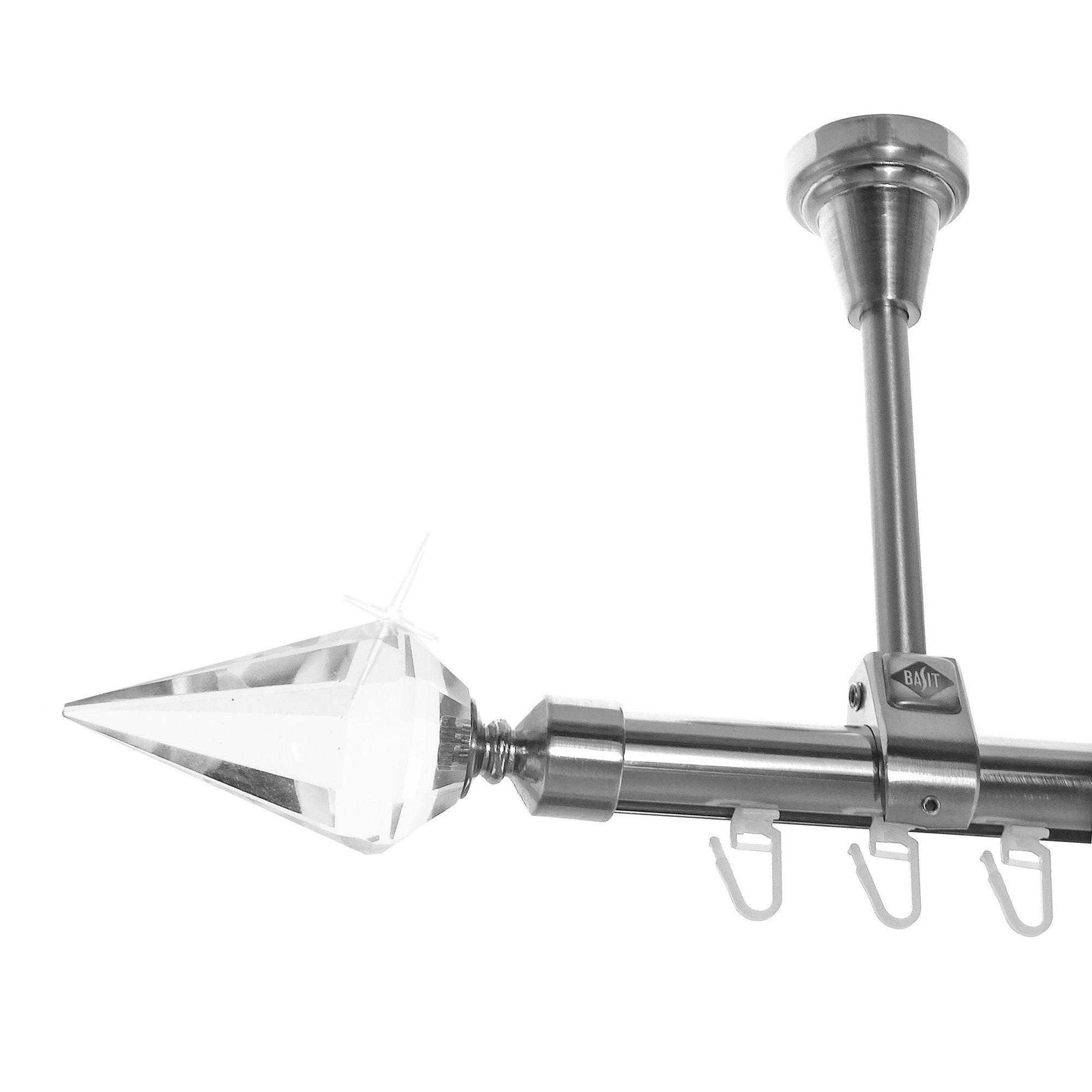 BASIT Gardinenstange Innenlauf Edelstahloptik 20mm mit Deckenträgern 400 cm E37, Ø 20 mm, 1-läufig, verschraubt, Aluminium, D51I 400 cm E37 Spitze Kristall