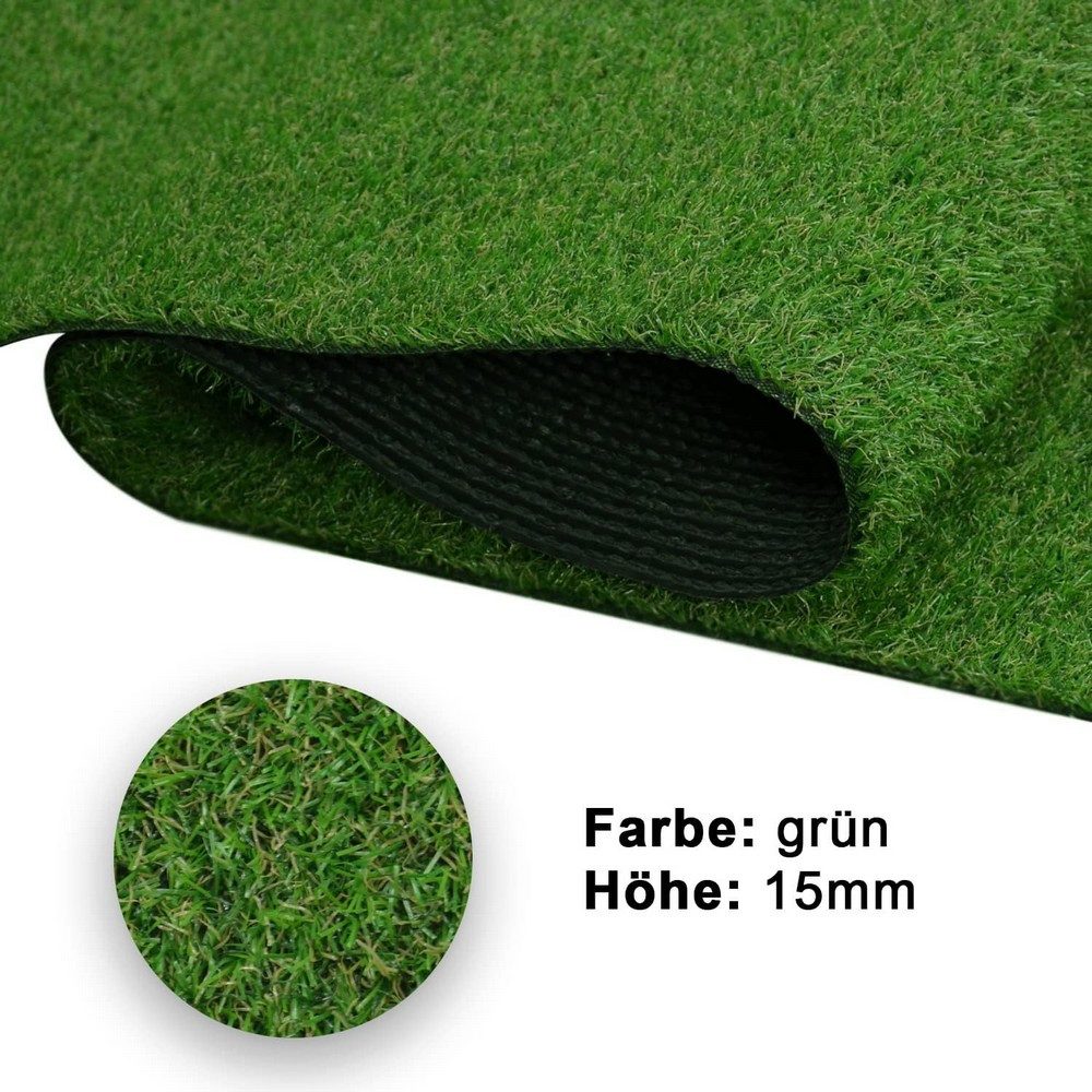 MDEKOR Kunstrasen Balkon Outdoor Meterware wasserdurchlässig, Echtrasen-Optik, 50x200 cm Grün 101, Höhe 15 mm