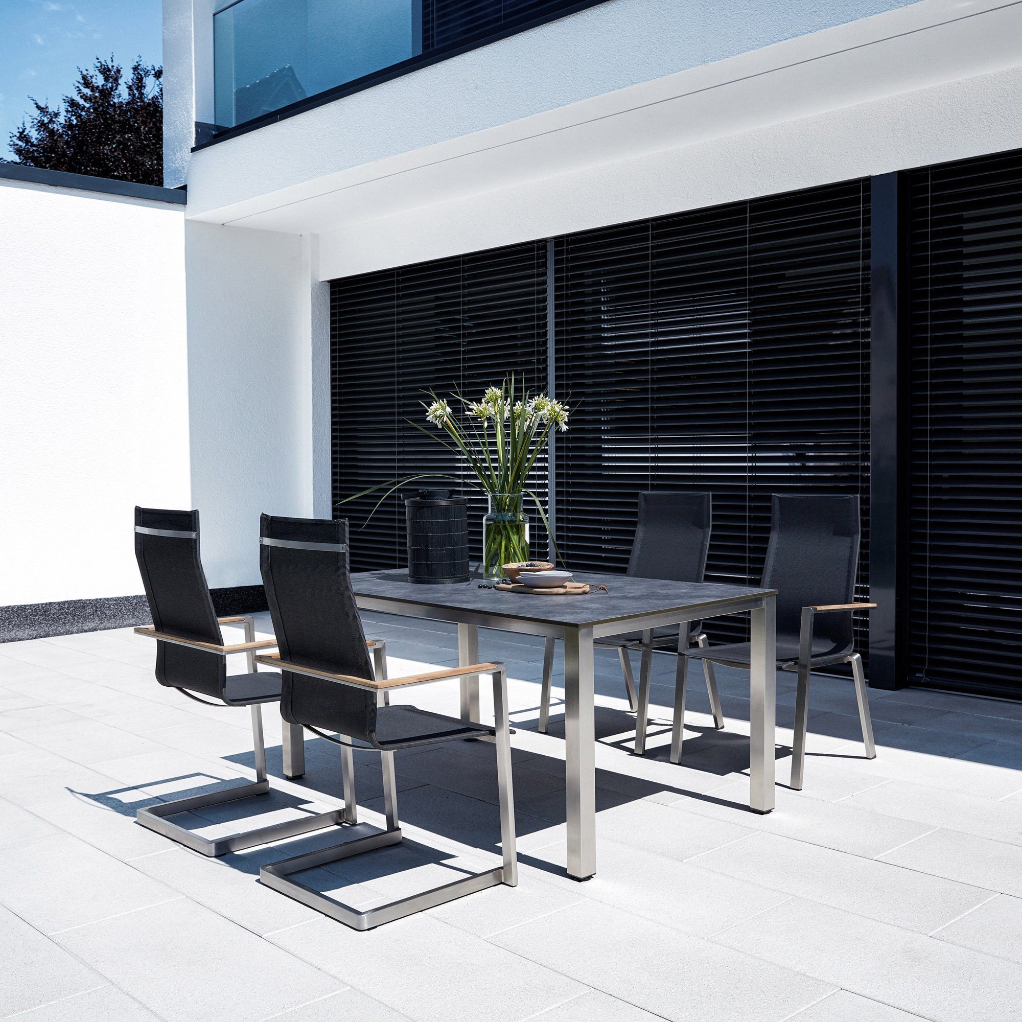 KETTLER Gartenlounge-Sessel Kettler SENSE Stapelsessel Freischwinger Edelstahl - Teak