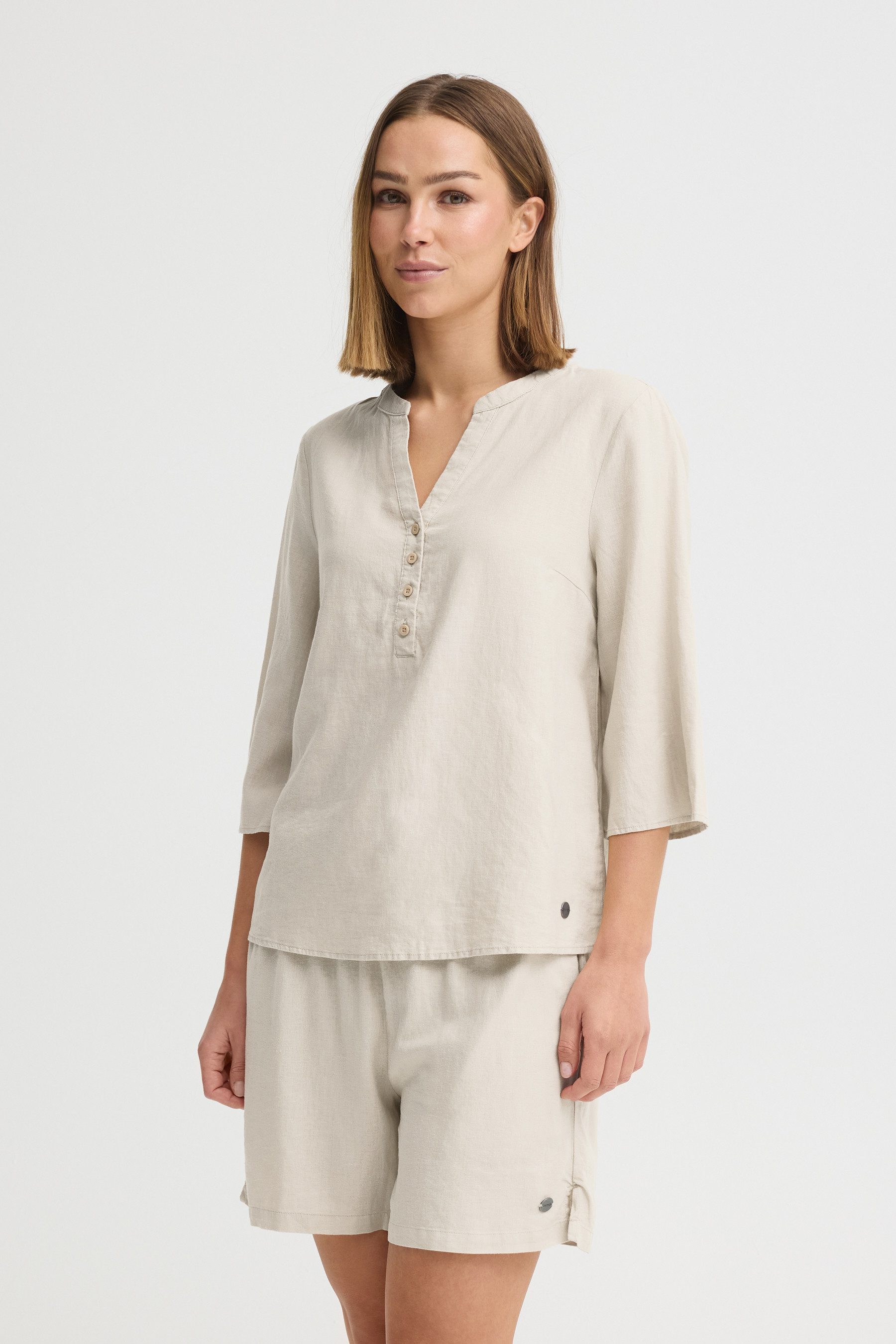 OXMO Shirtbluse OXAnea Bluse aus Leinenmix