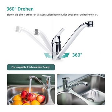 EMKE Küchenarmatur Küchenarmatur mit Hebel, Einhebel-Mischbatterie für Küche Waschbecken 360 ° Drehbar Wasserhahn Küche,Heißer und Kalter Schlauch,Chrom