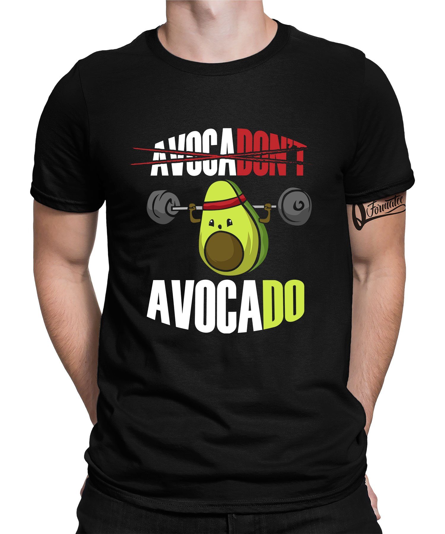 Quattro Formatee Kurzarmshirt Avocado - Gym Workout Fitness Vegan Herren T-Shirt (1-tlg) Schwarz