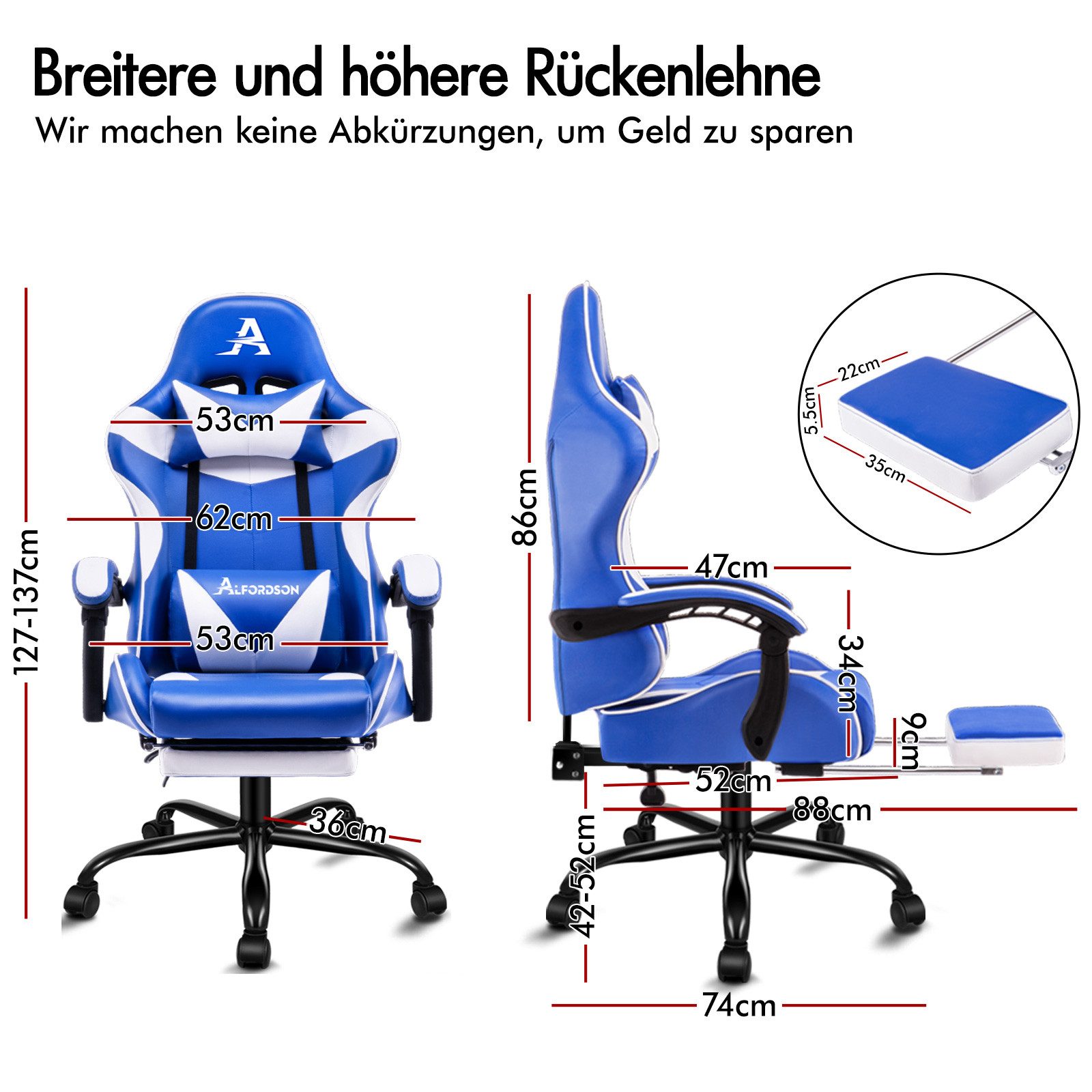 ALFORDSON Gaming-Stuhl Ergonomischer Racing Gaming-Bürostuhl, neigbar günstig online kaufen