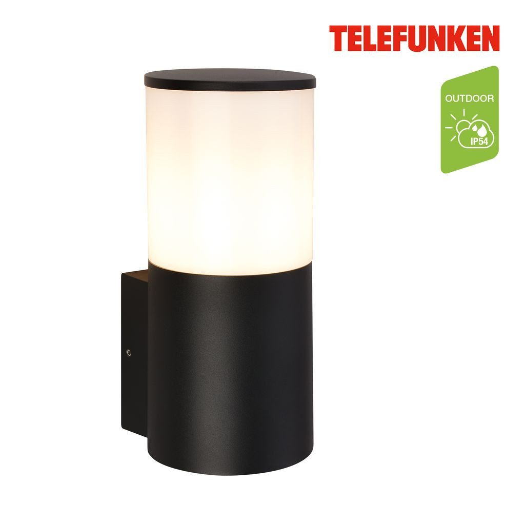 Telefunken Außen-Wandleuchte 322505TF, ohne Leuchtmittel, 2700K - Extra-Warmweiß, Wandleuchte Aussen 9,4x21,9x12,6 cm Schwarz max.15W E27 Hauswand