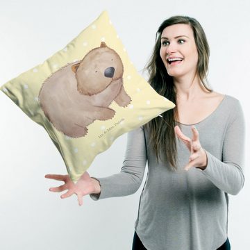 Mr. & Mrs. Panda Dekokissen Wombat - Gelb Pastell - Geschenk, Kopfkissen, Dekokissen, lustige Spr, Weiche Mikrofaser