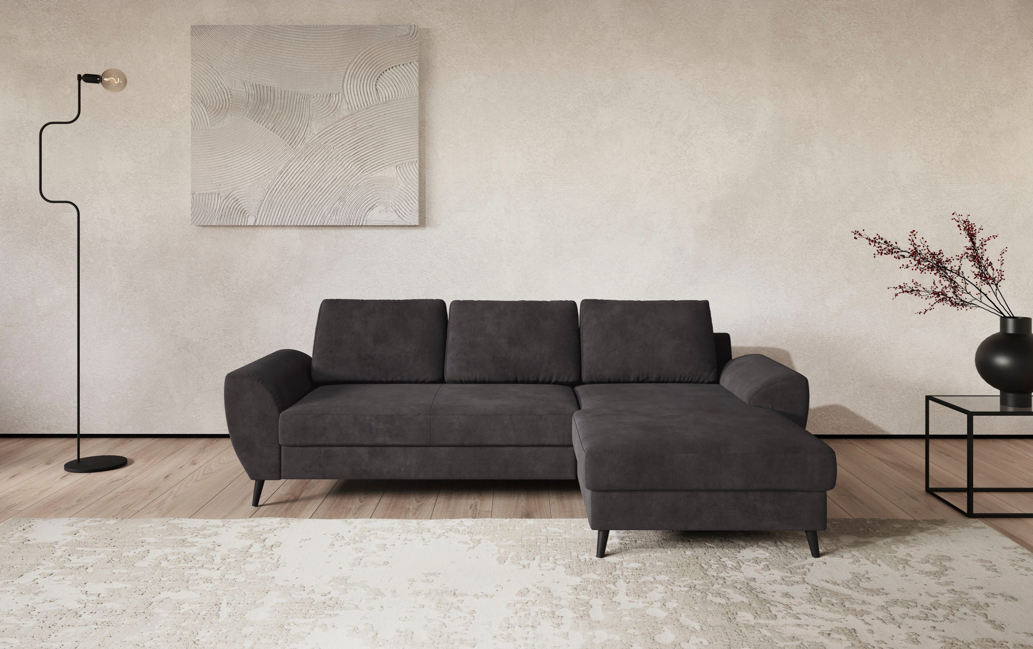 COTTA Ecksofa Terra L-Form, B: 255cm, Top Sitzkomfort durch Wellenunterfederung und, PUR-Schaum, optional mit Schlaffunktion, Liegefläche: 200x137cm
