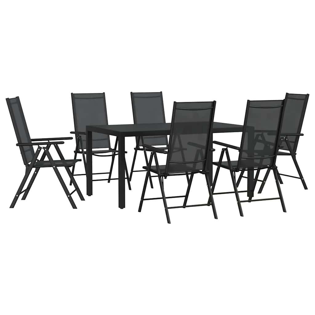 vidaXL Garten-Essgruppe 7-tlg. Garten-Essgruppe Schwarz Aluminium, (1-tlg)