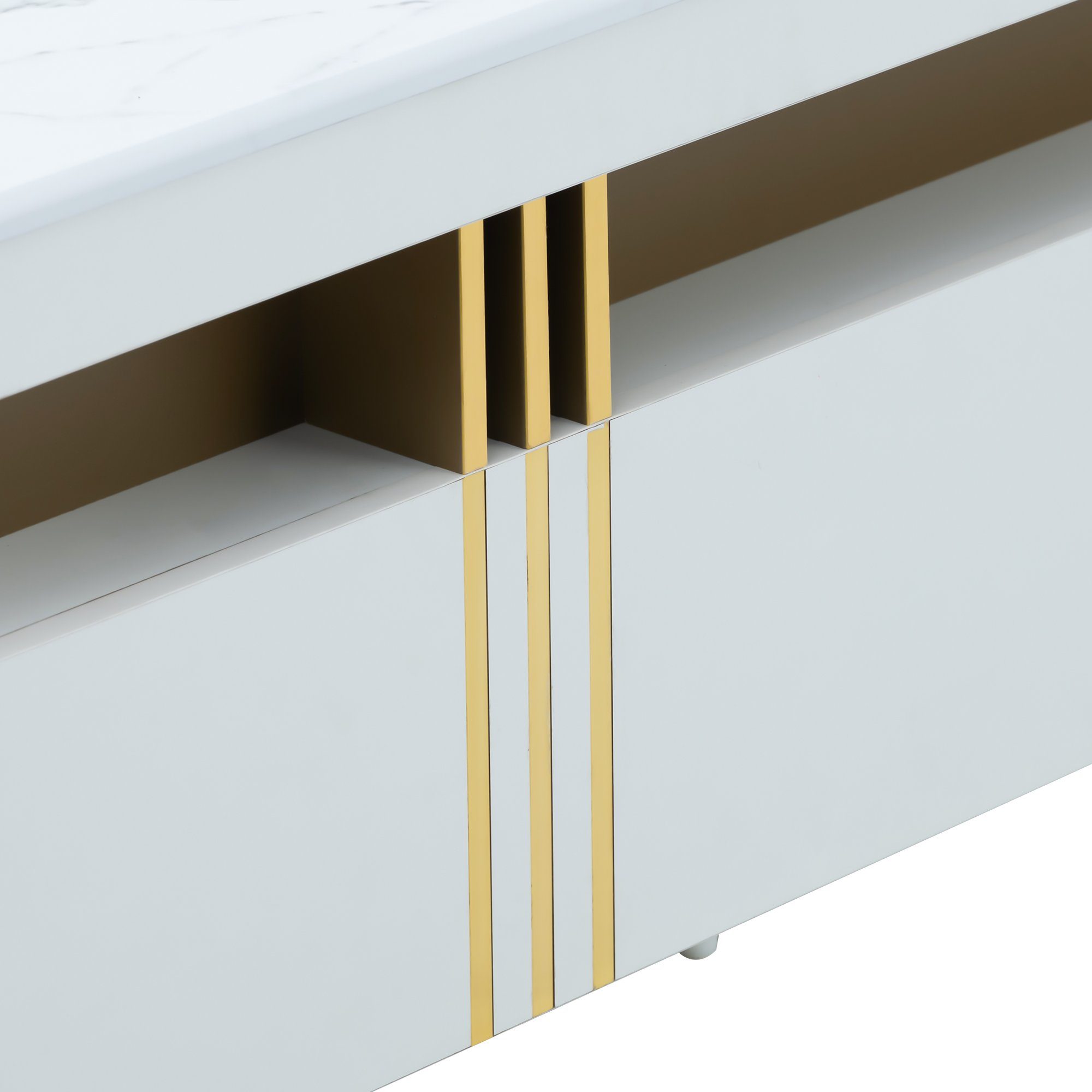 BlingBin Breite Moderner 50 40cm x Abmessungen: Wohnzimmertisch Holzschubladen), (mit und x 100 100cm 2 Weiß PVC-Musterplatte rechteckiger Couchtisch