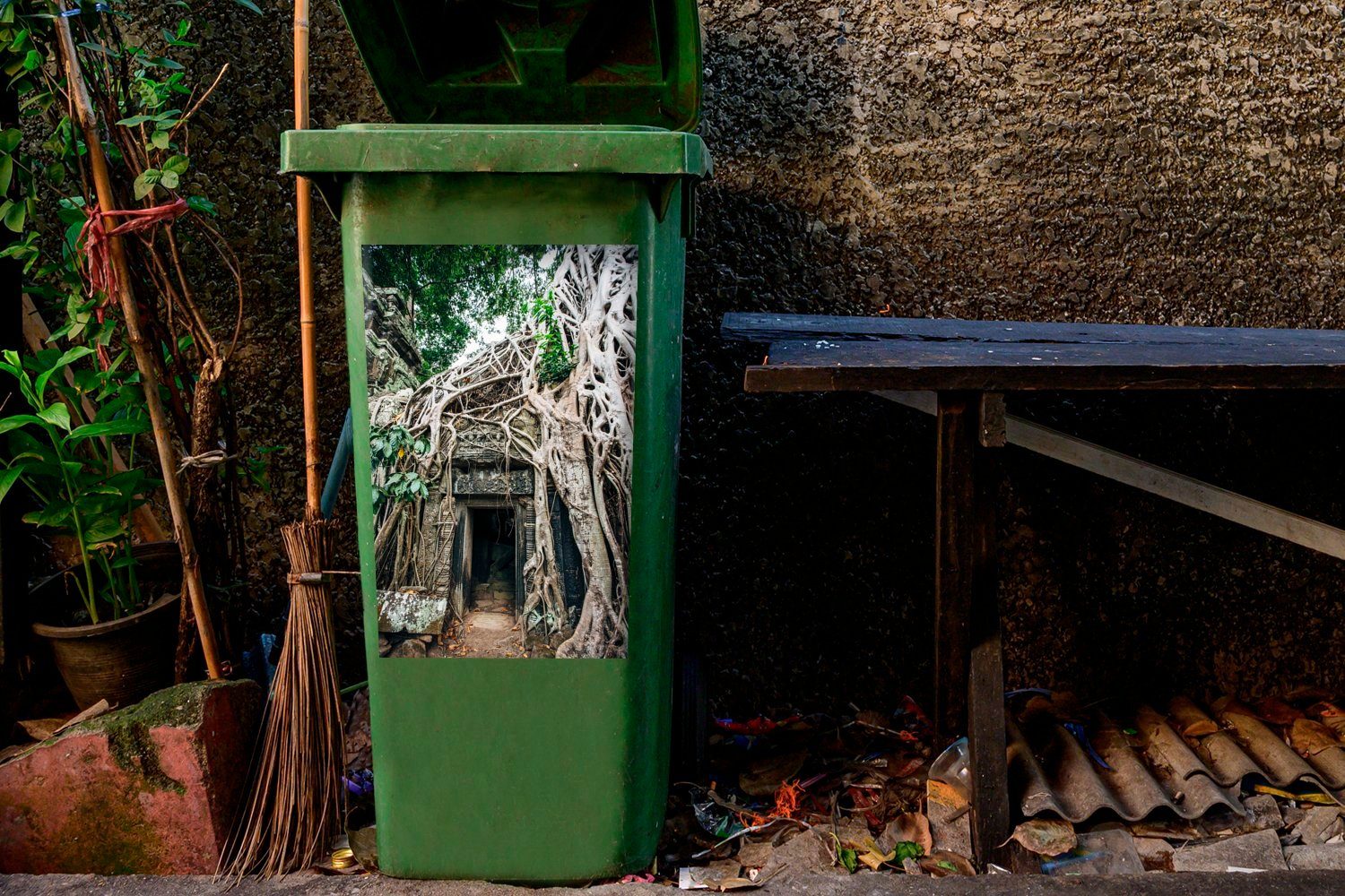 Ruinen St), Angkor Mülleimer-aufkleber, in Container, wat Sticker, Abfalbehälter Wandsticker Mülltonne, MuchoWow (1